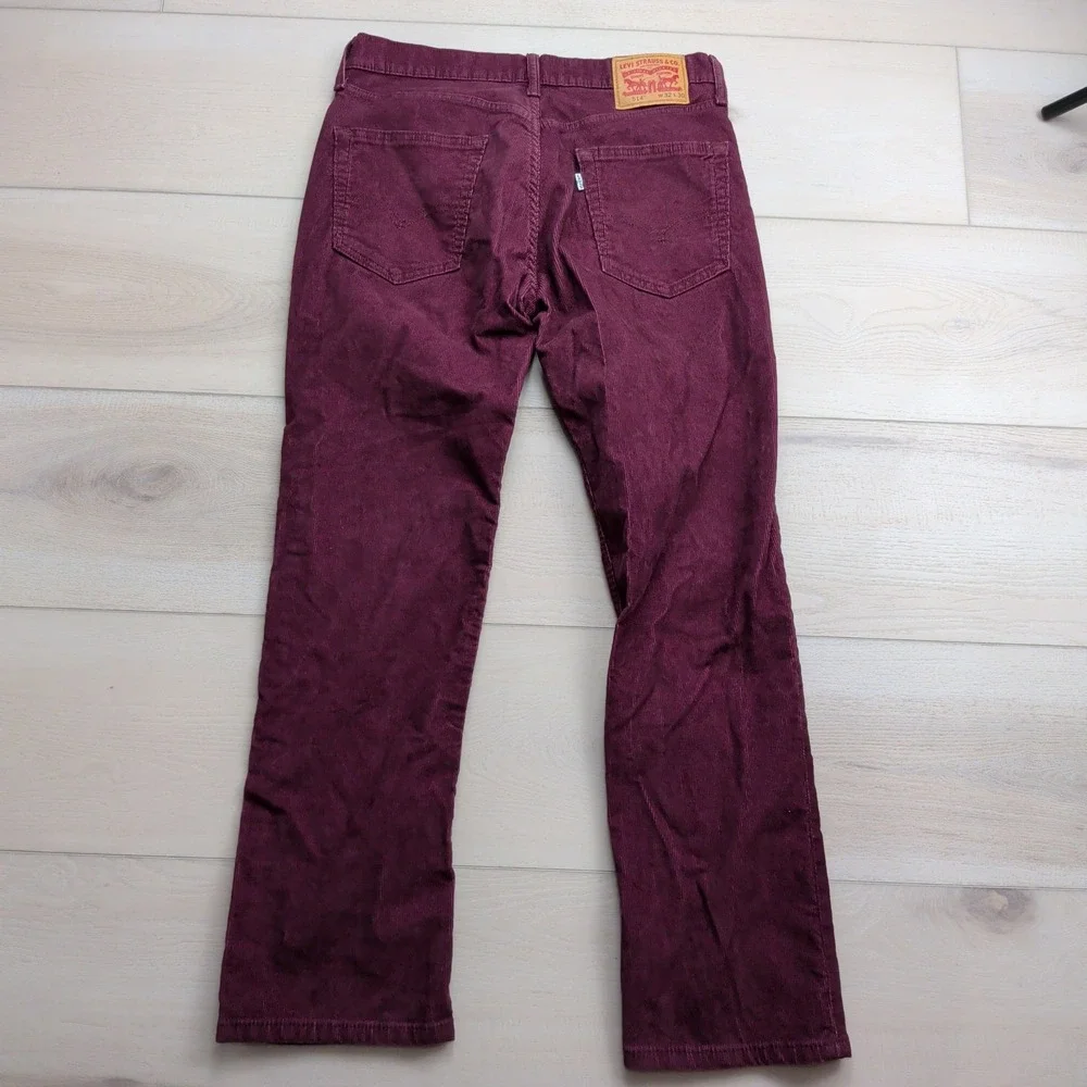 Levi's 514 Corduroy Pants Mens 32x30 Straight Fit Burgundy Maroon Stretch Pants